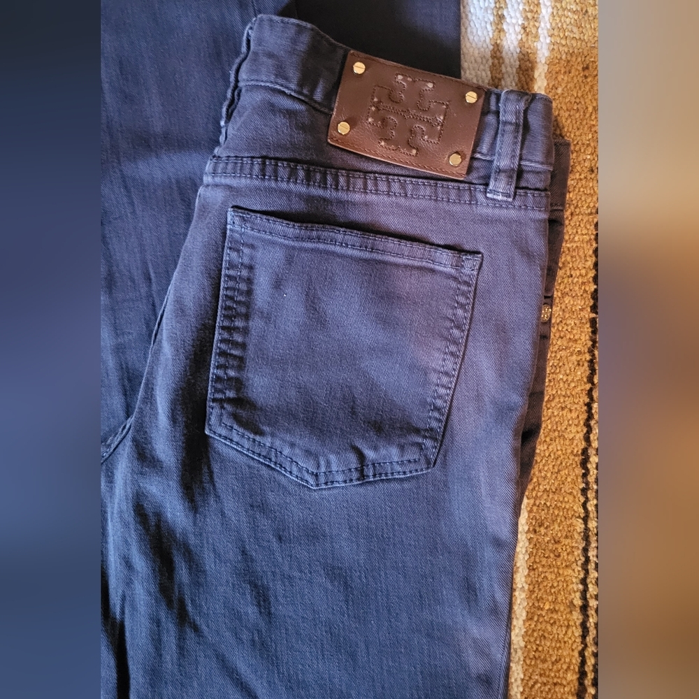 Tory Burch Navy Trousers with Gold Button